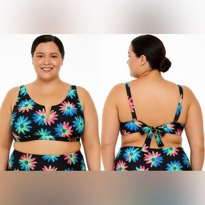 California Waves Plus Bikini Swim Top Size 12/14 – Black Neon Floral V-Notch NWT